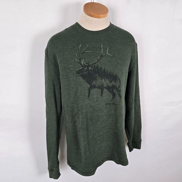 Eddie Bauer Sweatshirt Men's M Green Elk Print Long Sleeve Crew Neck - Picture 13 of 13